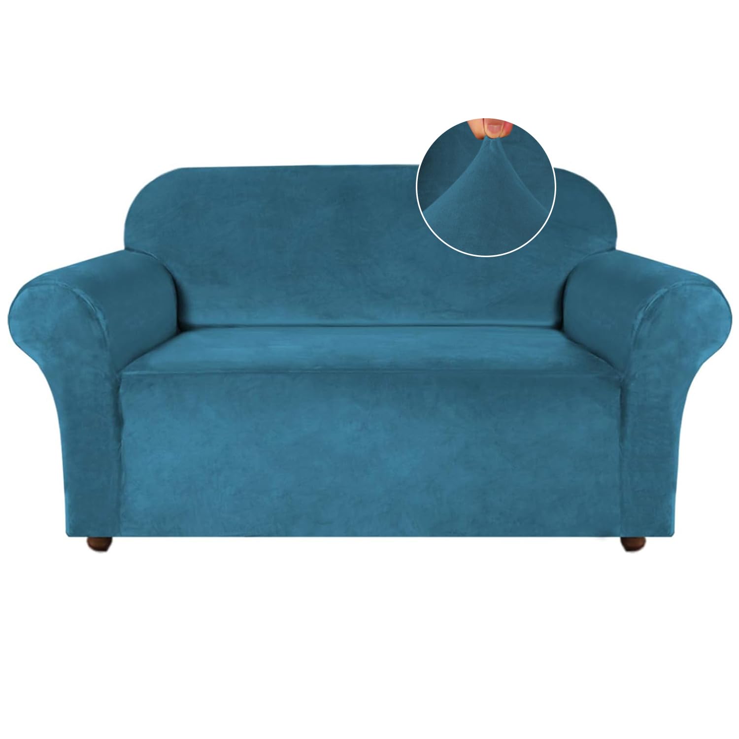 Peacock Blue Velvet Loveseat Cover - Stretch Sofa Slipcover for 2-Cushion Couches with Non-Slip Elastic Bottom | Soft Velvet Fabric Furniture Protector | Perfect for Living Room, Apartment & Home Decor