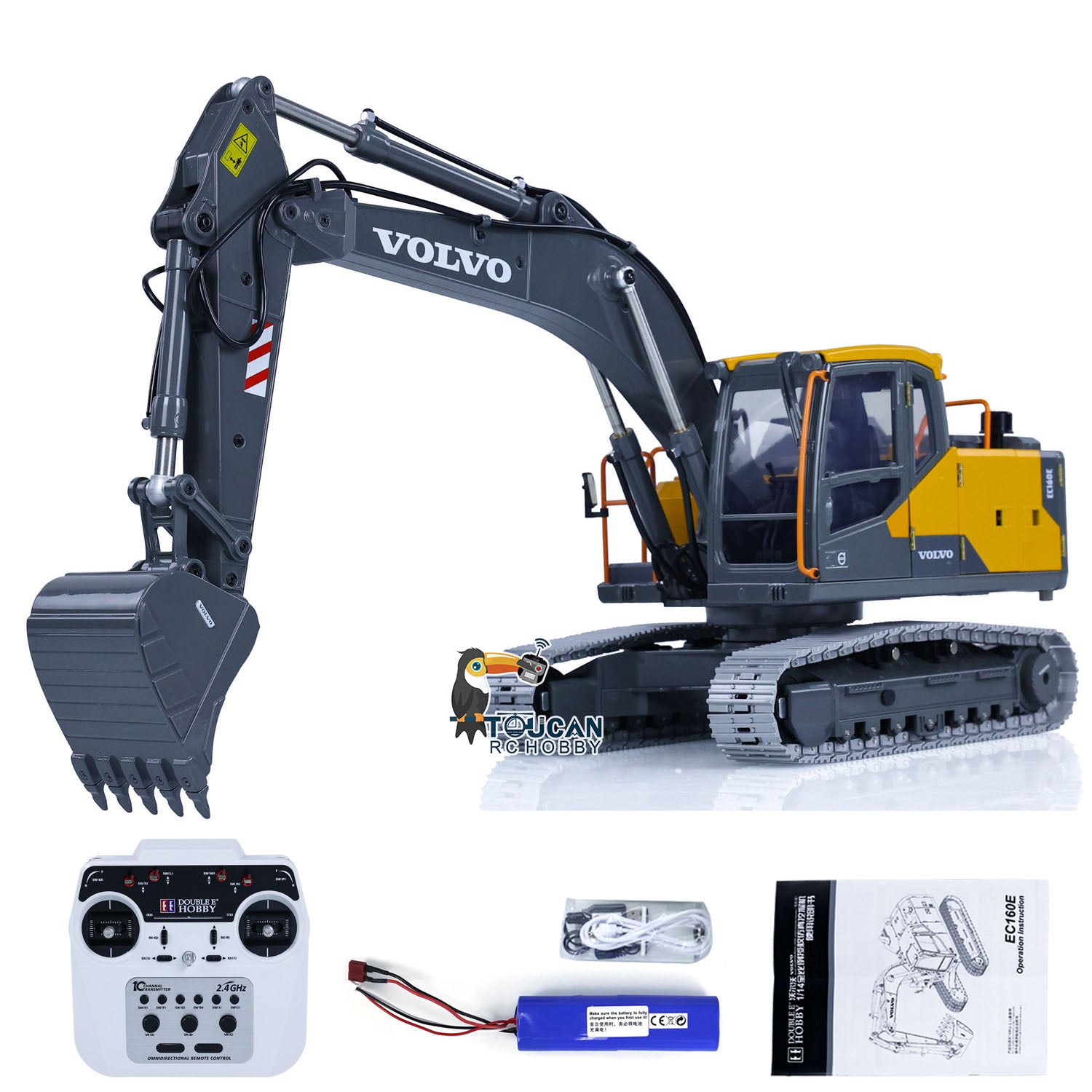 1:14 Scale RC Excavator Toy - Alloy Metal DoubleE E010 EC 160E Remote Control Construction Vehicle | Realistic Engineering Model for Kids & Adults | Outdoor Play, Construction Site Simulation, Birthday Gift for Boys