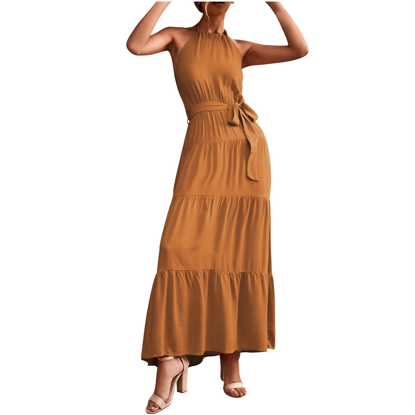 Vifucz Women's Sexy Halter Maxi Dress - Strapless Backless Summer Beach Party Dress | Elegant Solid Color Fashion for Night Out, Vacation & Special Occasions