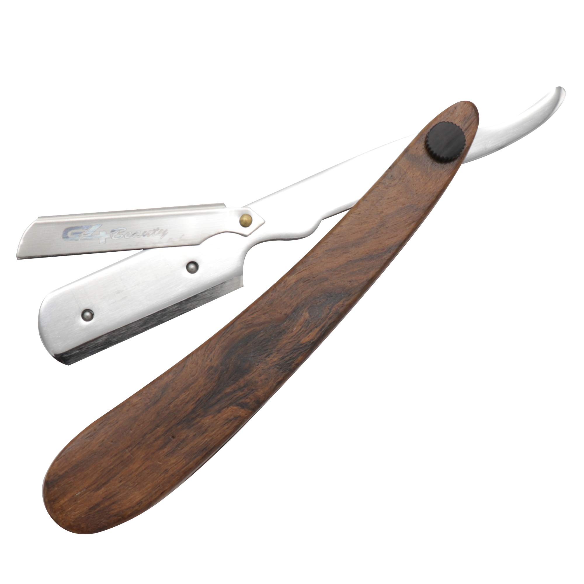 G4 Vision Professional Straight Edge Razor - Genuine Wood Handle & Stainless Steel Folding Design - 100 Free Blades Included - Perfect for Barber Shaving, Beard Trimming & Personal Grooming
