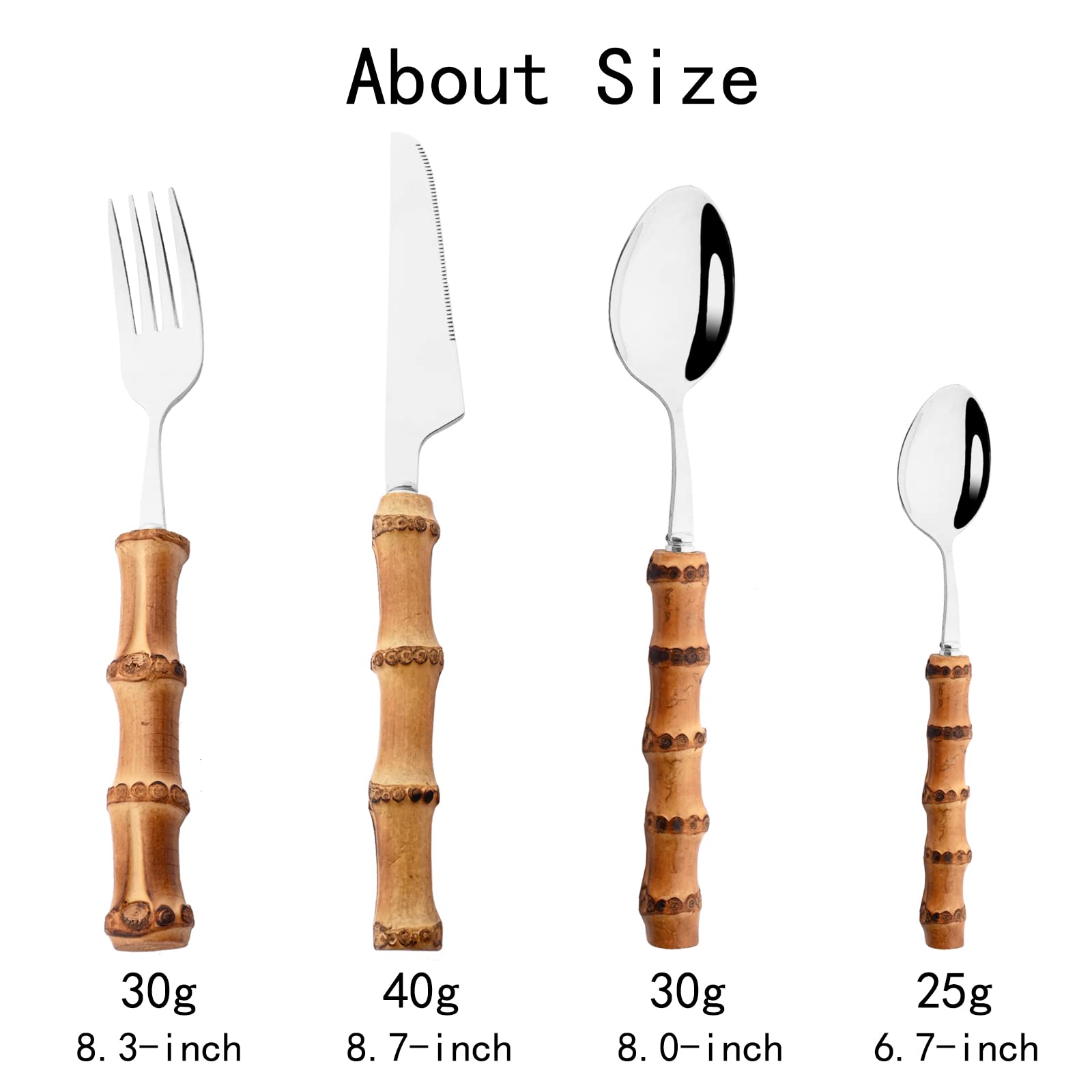 JASHII 16-Piece Natural Bamboo Flatware Set - Stainless Steel Silverware Cutlery with Bamboo Handle for 4 People, Mirror Polished Kitchen Utensils (Shiny Silver) - Perfect for Dinner Parties, Restaurants & Eco-Friendly Home Dining