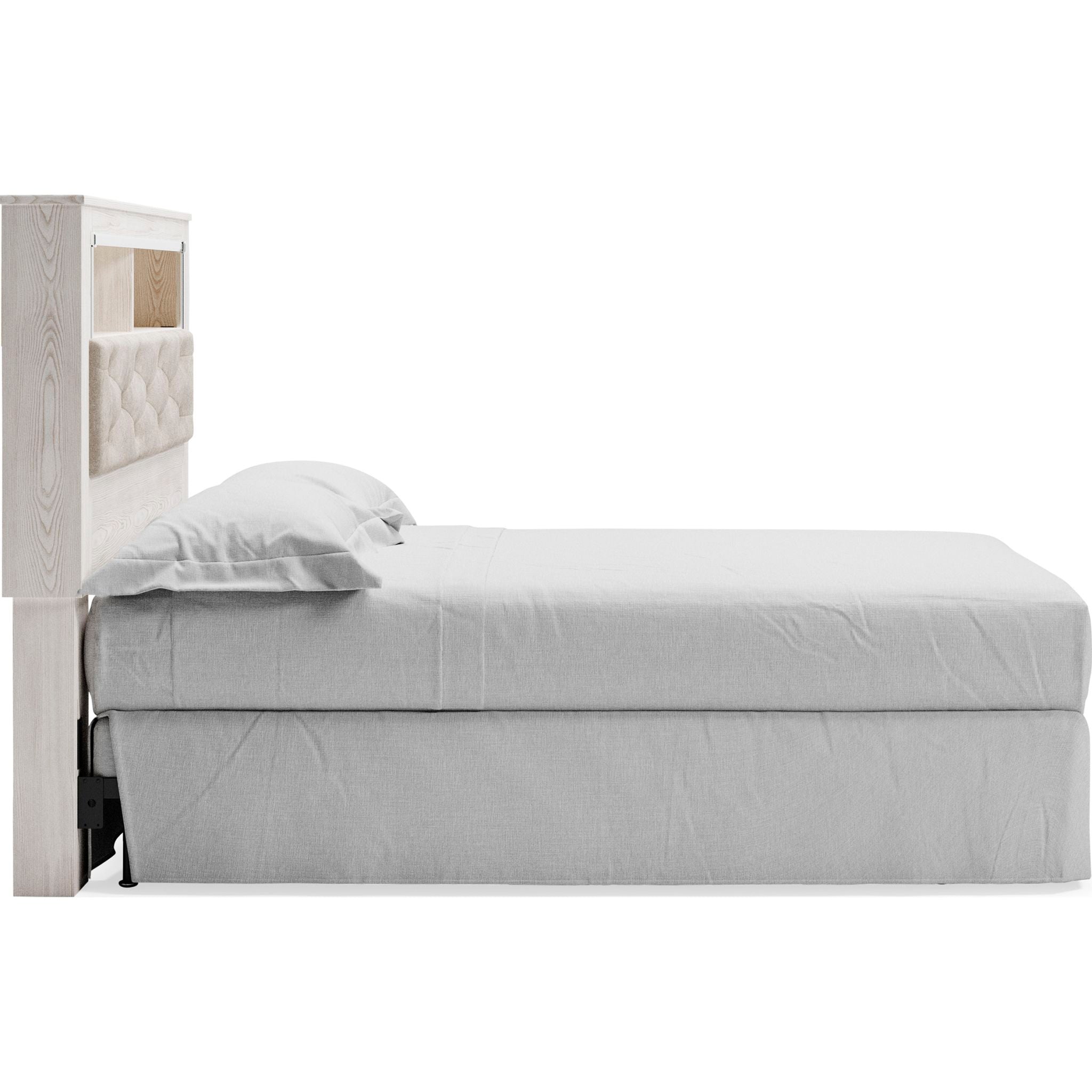 Altyra Queen Bookcase Headboard with Storage - White Wooden Bed Frame for Bedroom, Perfect for Small Spaces & Modern Home Decor