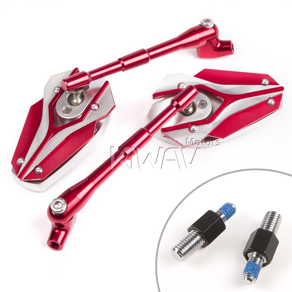 KiWAV Magazi Viper Red Motorcycle Mirrors - Compatible with BMW 1.5 Pitch 10mm Thread - Universal Fit for Cruiser, Sport & Touring Bikes - Enhances Safety & Style on Road Trips & Daily Commutes