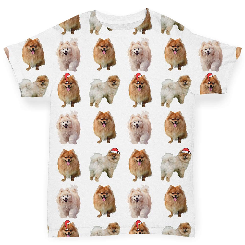 TWISTED ENVY Baby Girl Christmas Outfit - Adorable Pomeranian with Santa Hat Print Romper | Perfect for Holiday Photos & Family Gatherings