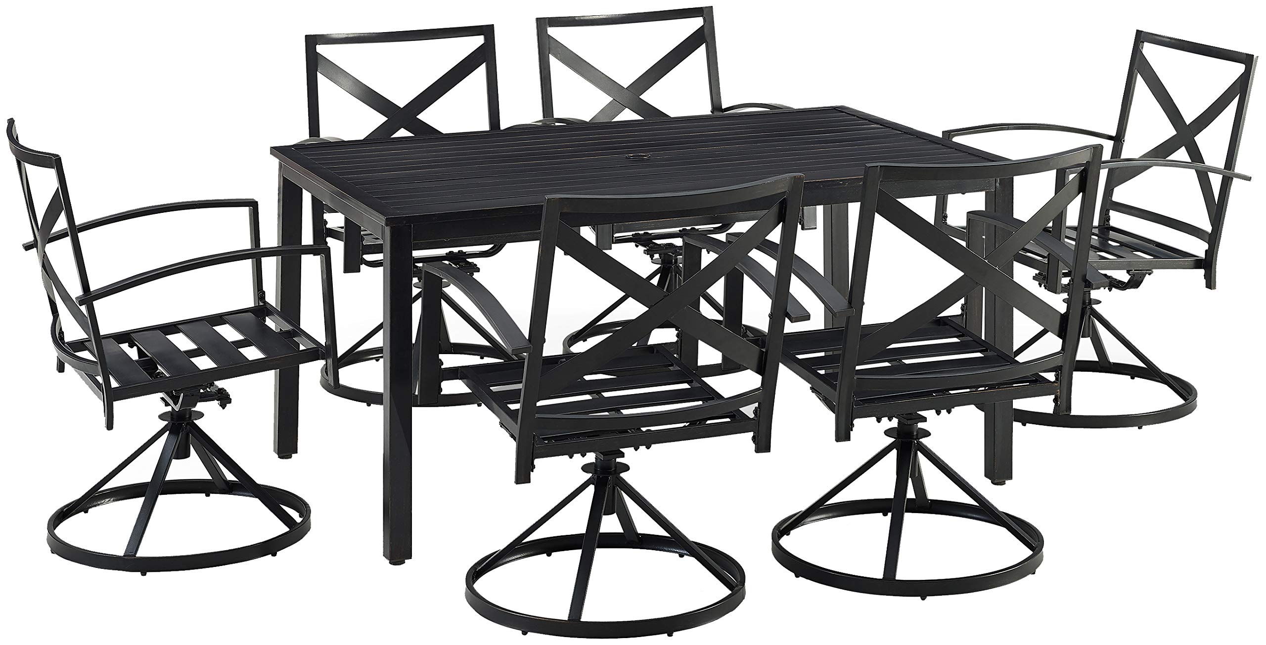 Crosley Furniture Kaplan 7-Piece Outdoor Dining Set for 6 - Patio Table and Chairs with Oiled Bronze Frame & Oatmeal Cushions - Perfect for Backyard, Deck, Garden, and Poolside Entertaining