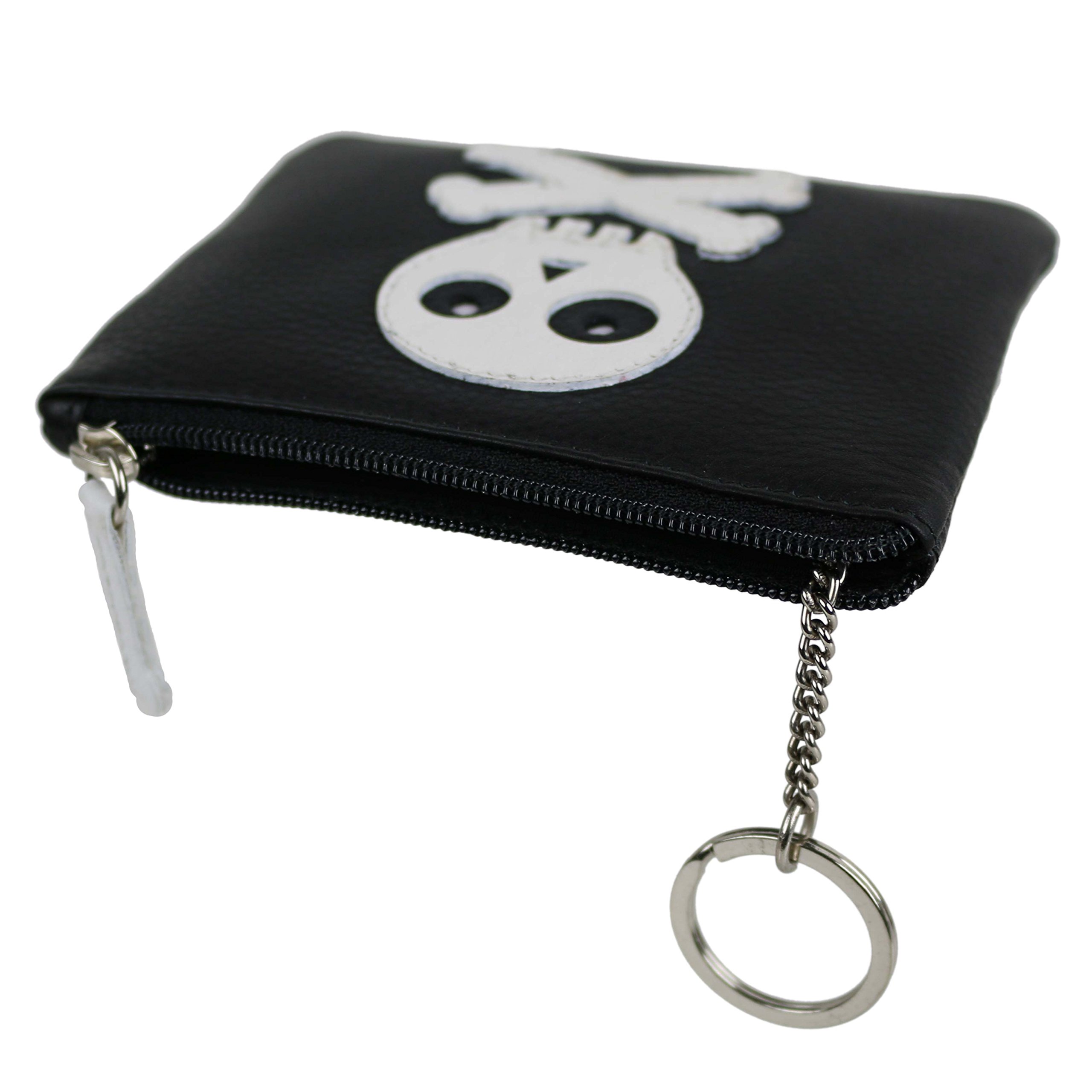 Men's Leather Skull & Crossbones Coin Wallet - Zippered Handmade Black & White Gothic Style Purse for Everyday Use, Travel & Collectibles Storage
