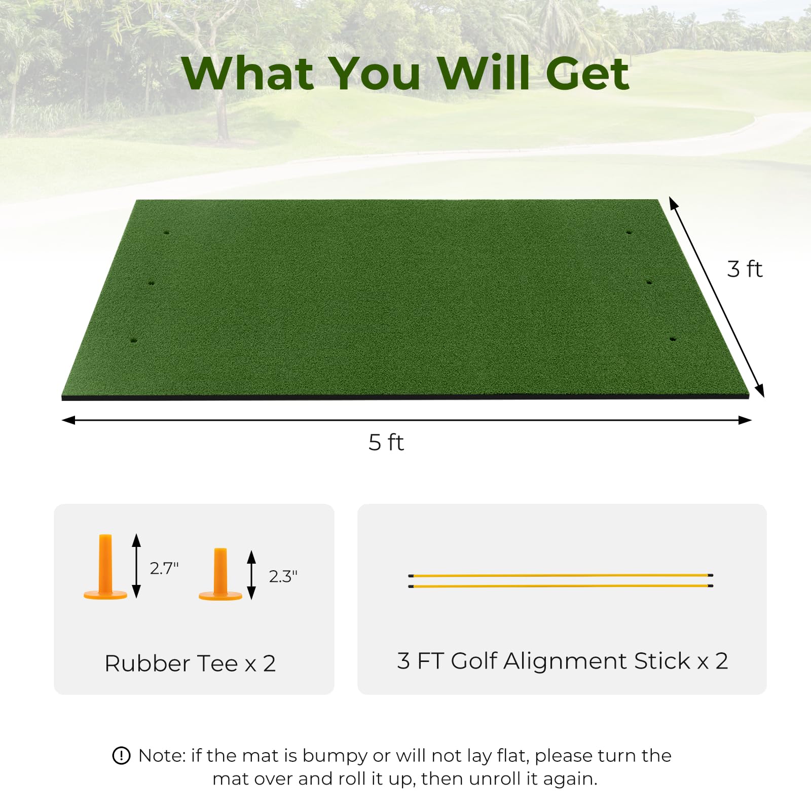Tangkula Golf Hitting Mat - Premium Artificial Turf Practice Mat for Indoor & Outdoor Use with 2 Rubber Tees & 2 Alignment Sticks - Perfect for Home, Backyard, Garage & Driving Range Training