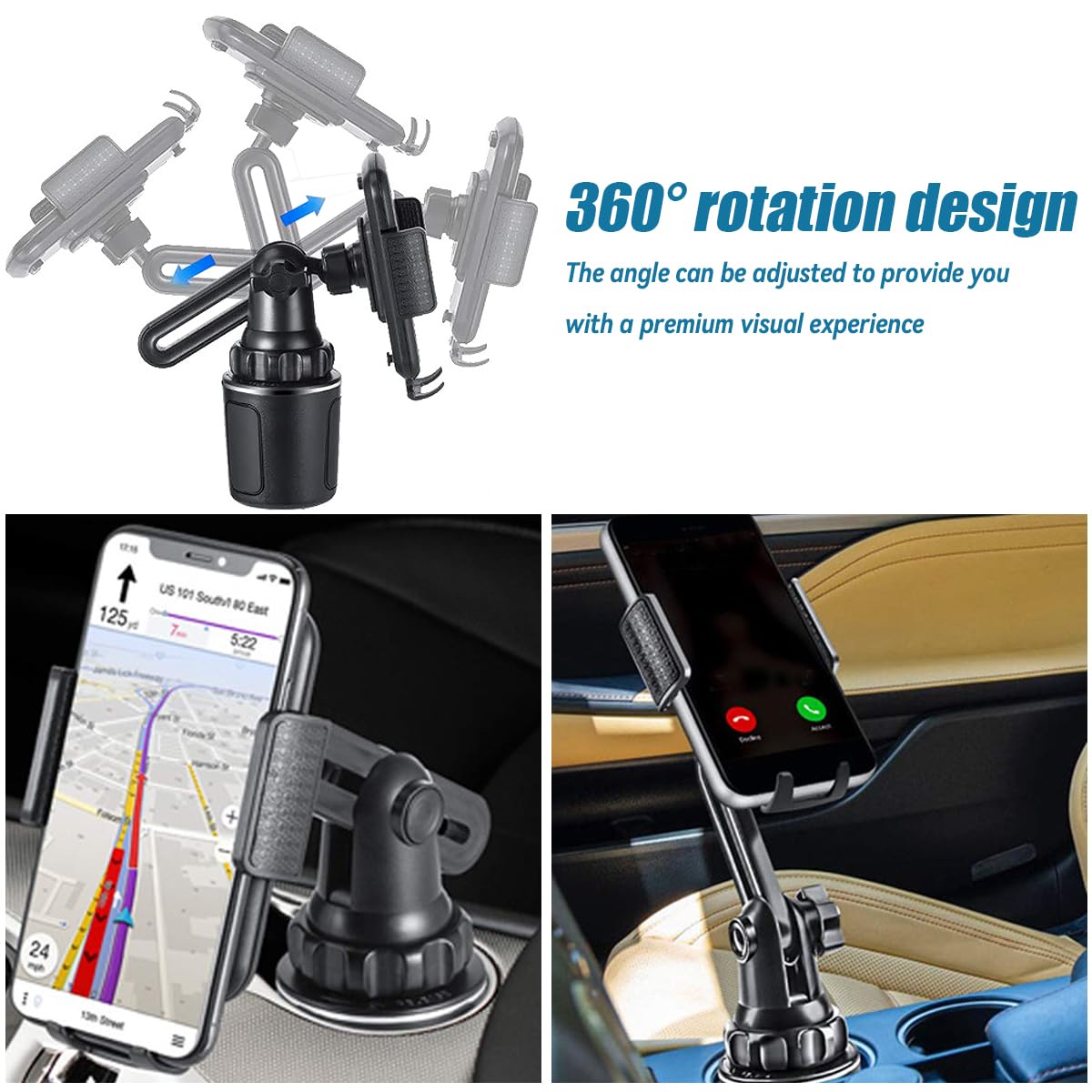 Universal Adjustable Gooseneck Car Cup Holder Phone Mount - 360° Rotatable Cell Phone Stand for All Vehicles, Trucks & SUVs | Perfect for Hands-Free Navigation, Streaming & Safe Driving