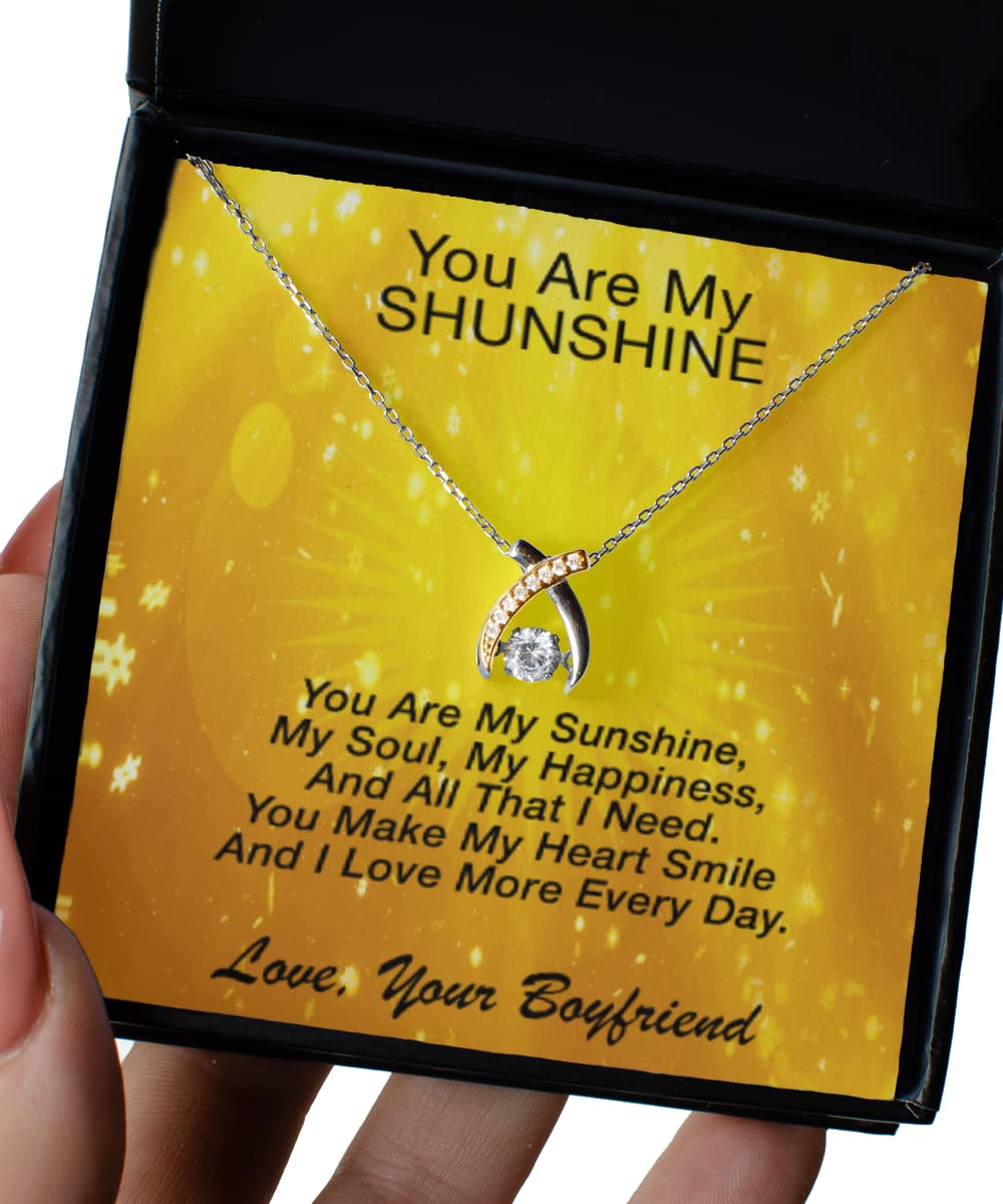 You Are My Sunshine Wishbone Dancing Necklace - Romantic Girlfriend Gift, Christmas Present for Her, Sterling Silver Jewelry - Perfect for Anniversaries, Birthdays & Special Occasions