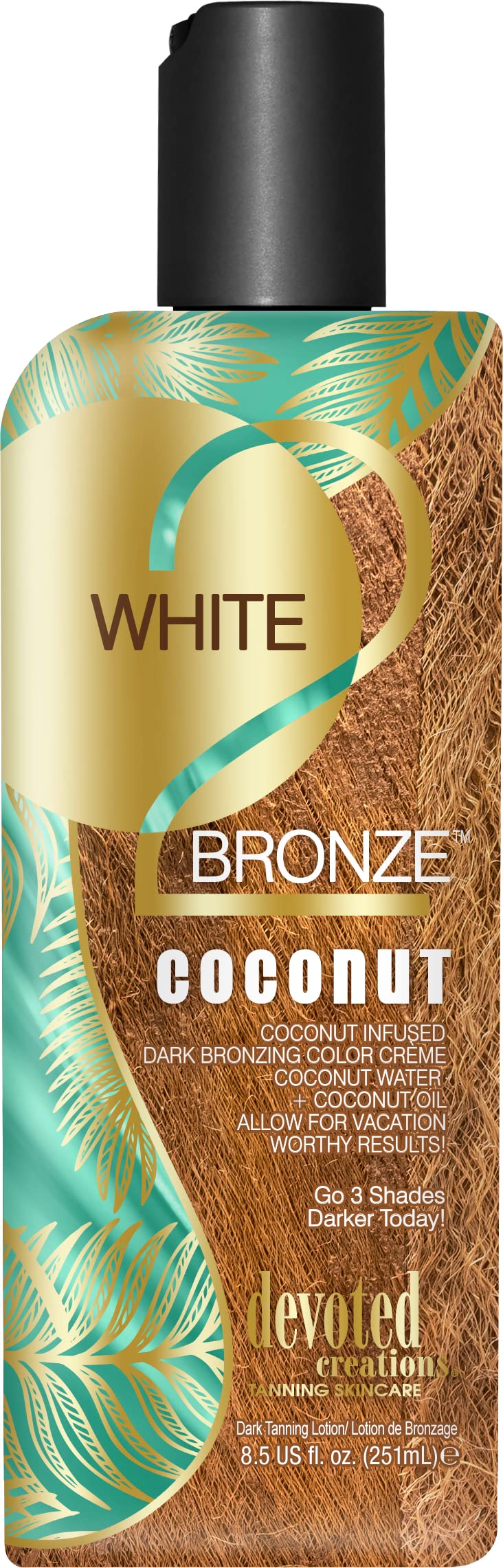 Devoted Creations White 2 Bronze Coconut - Dark Tanning Lotion with Coconut Water & Oil for Sun-Kissed Glow | 8.5 oz | Perfect for Beach, Pool & Summer Tanning