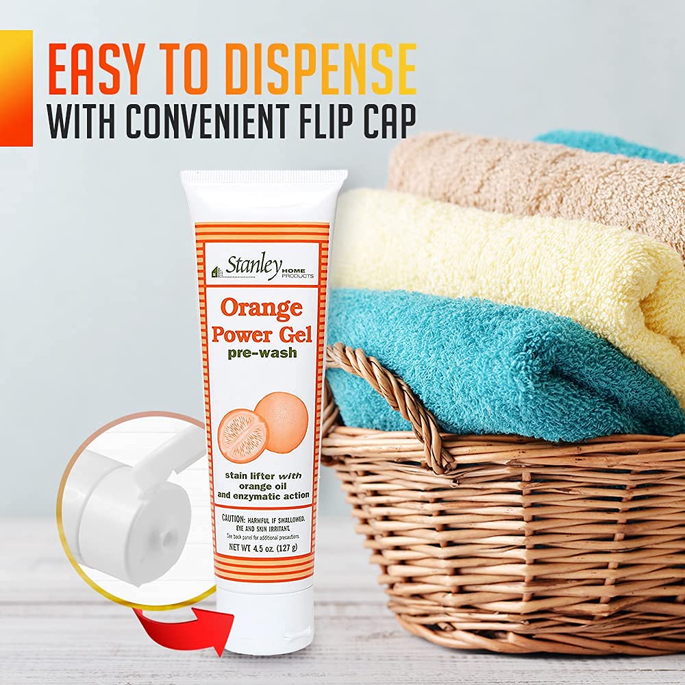 Stanley Orange Power Gel Pre Wash Laundry Stain Remover - 6 Pack | Fast-Acting Spot Treatment for Tough Stains Like Blood, Oil & Grease | Instantly Cleans & Deodorizes Fabrics | Perfect for Sports Uniforms, Work Clothes & Household Linens
