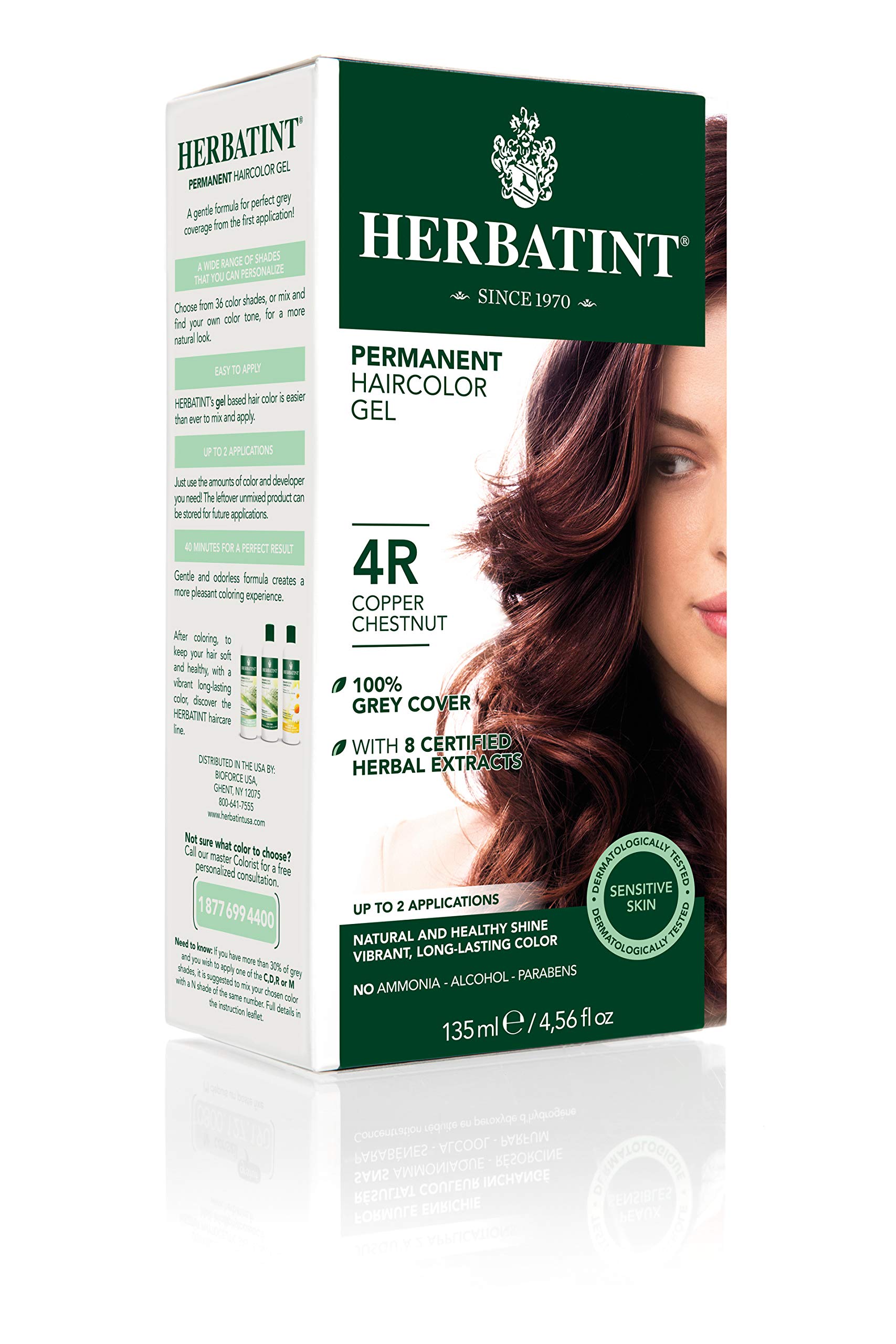 Herbatint Permanent Herbal Hair Color Gel - 4R Copper Chestnut (4.56 oz) | Ammonia-Free, Natural Hair Dye for Gray Coverage | Perfect for Home Use & Salon-Quality Results