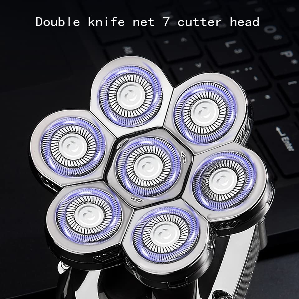 7D Floating Electric Razor for Men - Waterproof Shaver with 7 Cutter Heads for Bald, Beard & Nose Hair Trimming | Washable Men's Grooming Kit for Home, Travel & Gym Use