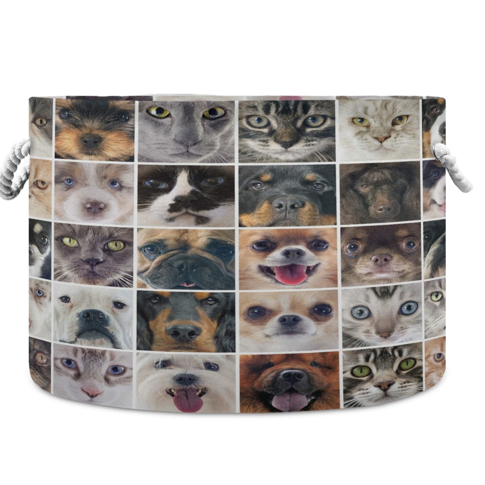 Visesunny Dog Face Storage Basket - Canvas Fabric Toy Organizer Bin for Kids Room, Playroom, Shelves - Laundry Hamper & Gift Basket for Nursery, Pet Supplies & Home Organization (Perfect for Toy Storage, Baby Essentials & Clutter Control)