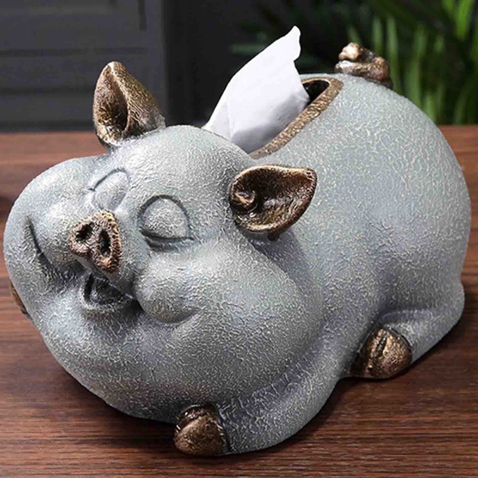 Cute Pig Tissue Box Holder - Resin Tissue Box Cover for Home, Living Room, Bathroom & Bedroom | Decorative Tissue Dispenser for Vanity Countertops, Nightstands & Coffee Tables
