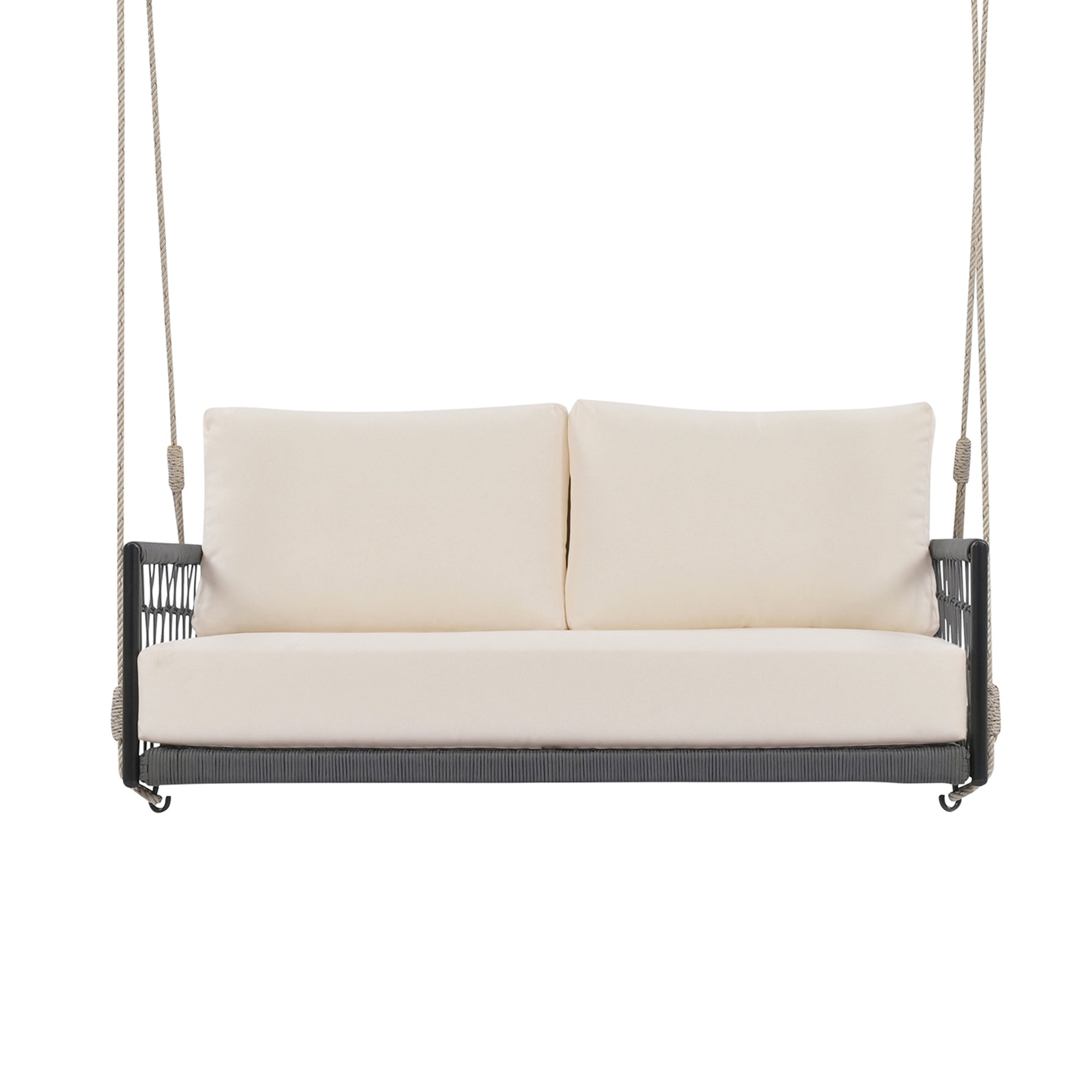 1 Piece Woven Rope Outdoor Swing Sofa with Soft Cushions - Seats 2 People - Perfect for Patio, Courtyard, Balcony & Backyard Relaxation - Durable Hanging Chair for Garden, Poolside or Porch