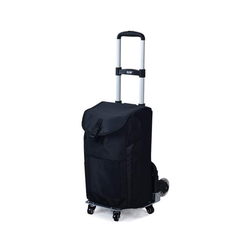 Collapsible Folding Wagon Cart - Portable Aluminum Shopping Trolley with Reusable Bags for Groceries, Beach, Camping & Outdoor Activities (Black)
