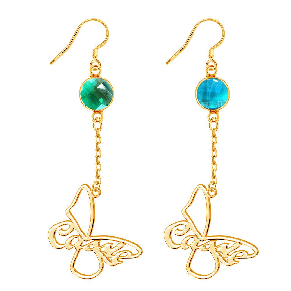 Dreamdecor Personalized Butterfly Earrings - 18K Gold Plated Birthstone Dangle Earrings for Women & Girls | Elegant Gift for Birthday, Anniversary & Special Occasions
