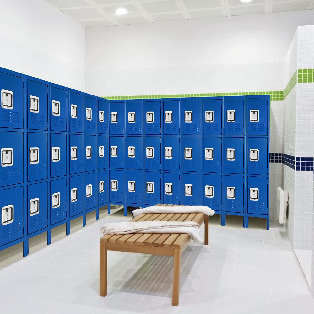 3-Tier Steel Metal Locker for Employees - Office Storage Lockers with 3 Doors, Blue | School Gym, Home & Office Organization Solution