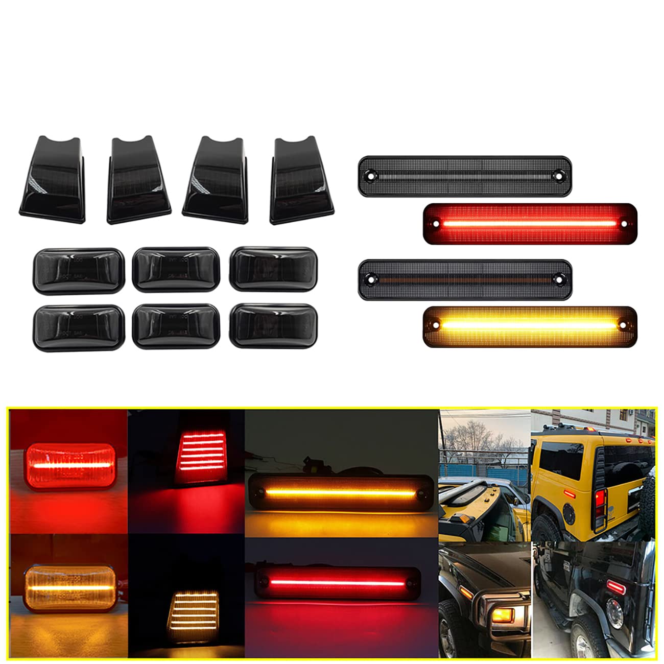 14 Pack Hummer H2 Cab Roof Lamps - Compatible with 2003-2009 Hummer H2 & H2 SUT - Clearance LED Side Marker Light Kit (Front/Rear Amber/Red) - Durable Replacement for Off-Road & Night Driving Safety