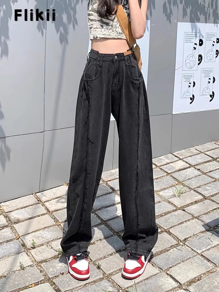 Vintage High Waist Straight Leg Jeans for Women - Retro Y2K Denim Pants with Pockets, Hip Hop Streetwear, Grunge Fashion - Perfect for Casual Outfits, Spring Wear, and Everyday Style