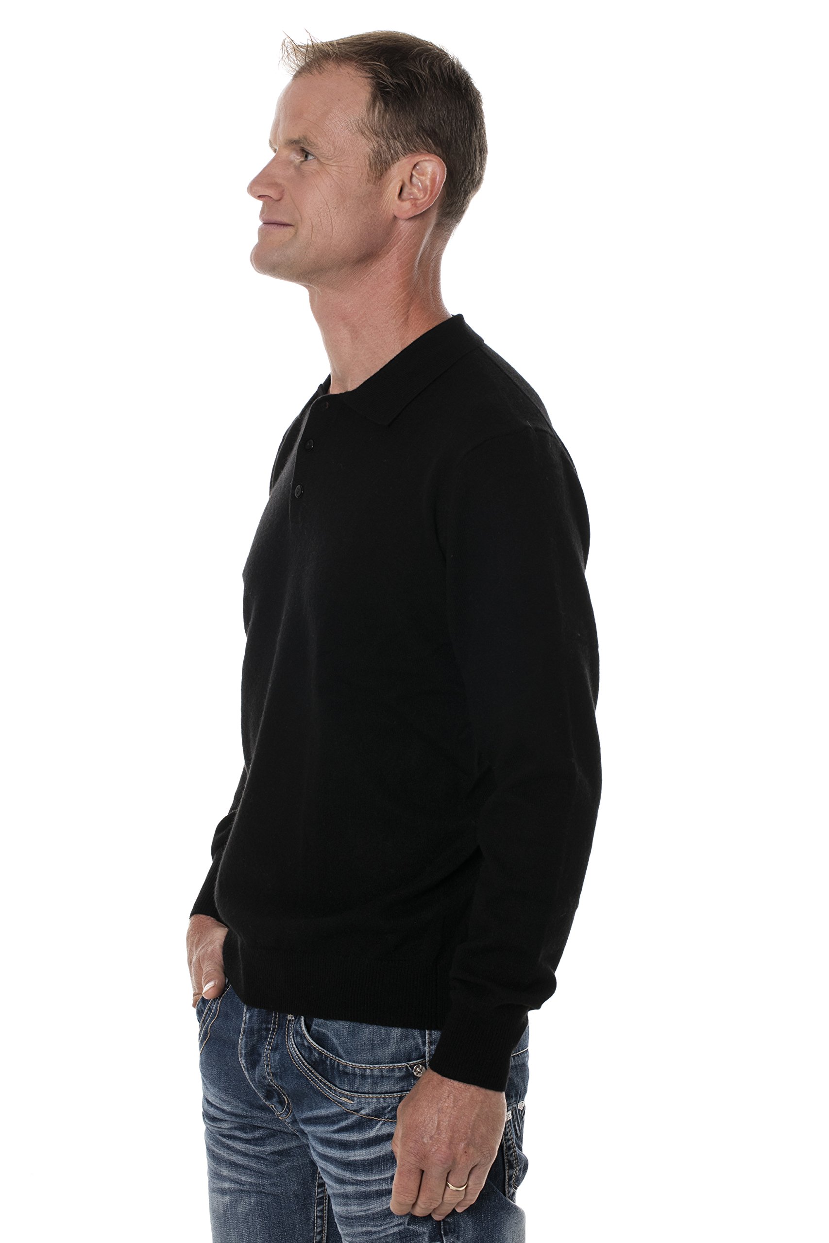 Premium UGHOLIN Men's 100% Yak Wool Long Sleeve Knit Polo Sweater - Soft & Warm Winter Pullover for Outdoor Activities & Casual Wear