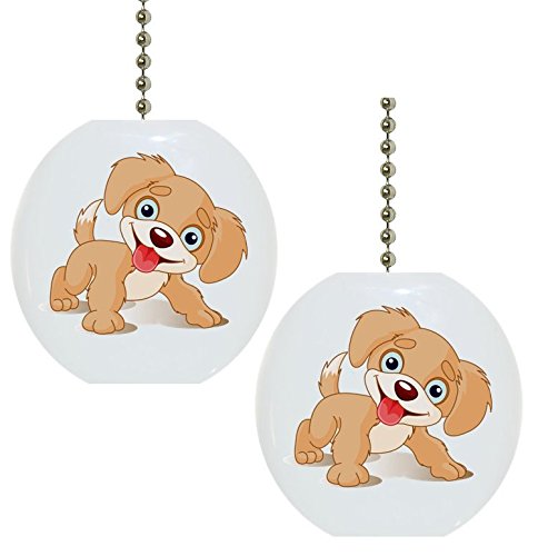 Set of 2 Adorable Puppy Dog Ceramic Ceiling Fan Pull Chains - Vintage Style Home Decor for Bedroom, Nursery & Living Room