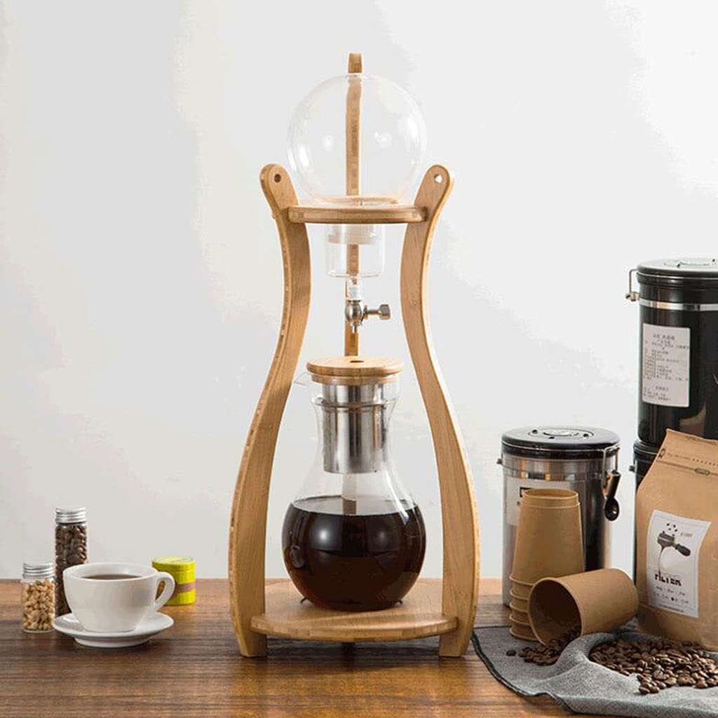 Premium Ice Drip Coffee Maker - 10-12 Cup Cold Brew Iced Coffee Maker with 1.5L Glass Pitcher (50.7oz) - Perfect for Homemade Cold Brew Coffee & Tea - Wood Color - Ideal for Office, Kitchen & Outdoor Use