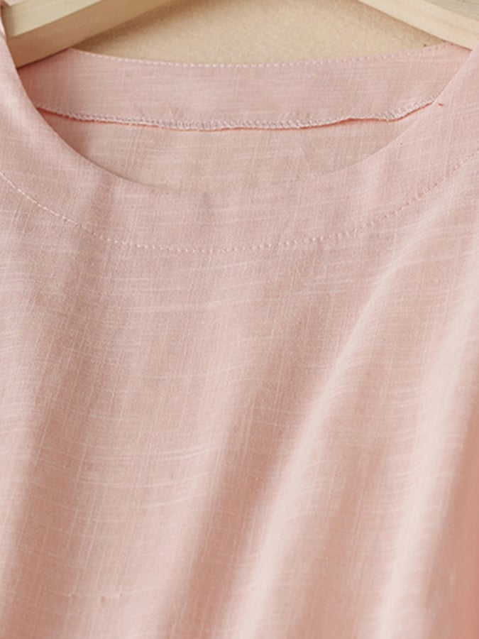 Lovevop Women's Cotton Linen Summer Dress - Solid Color Round Neck Short Sleeve Casual Sundress for Beach, Vacation & Everyday Wear