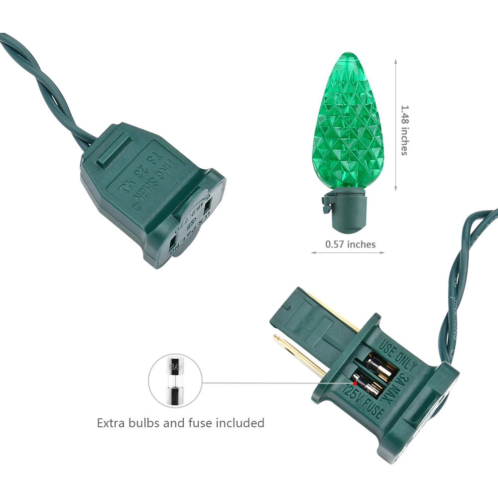 Brizled C5 Green Christmas Lights - 100 LED 33ft Outdoor String Lights, Connectable 120V UL Certified for Christmas Tree, Halloween & Party Decorations | Perfect for Roof, Room, Yard & Holiday Events
