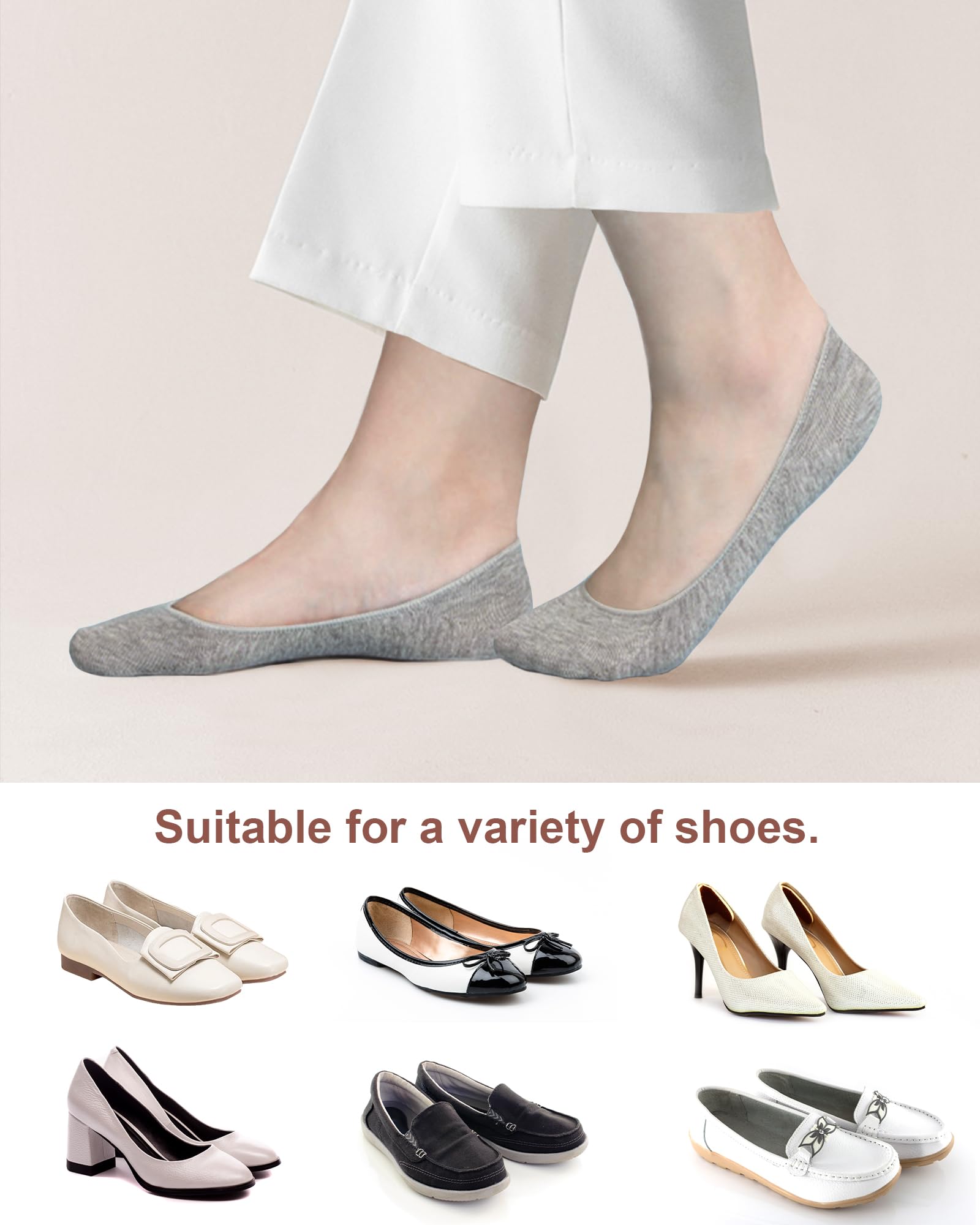 Sixdaysox 4-6 Pairs No Show Socks for Women - Low Cut Non-Slip Liner Socks for Flats & Boat Shoes