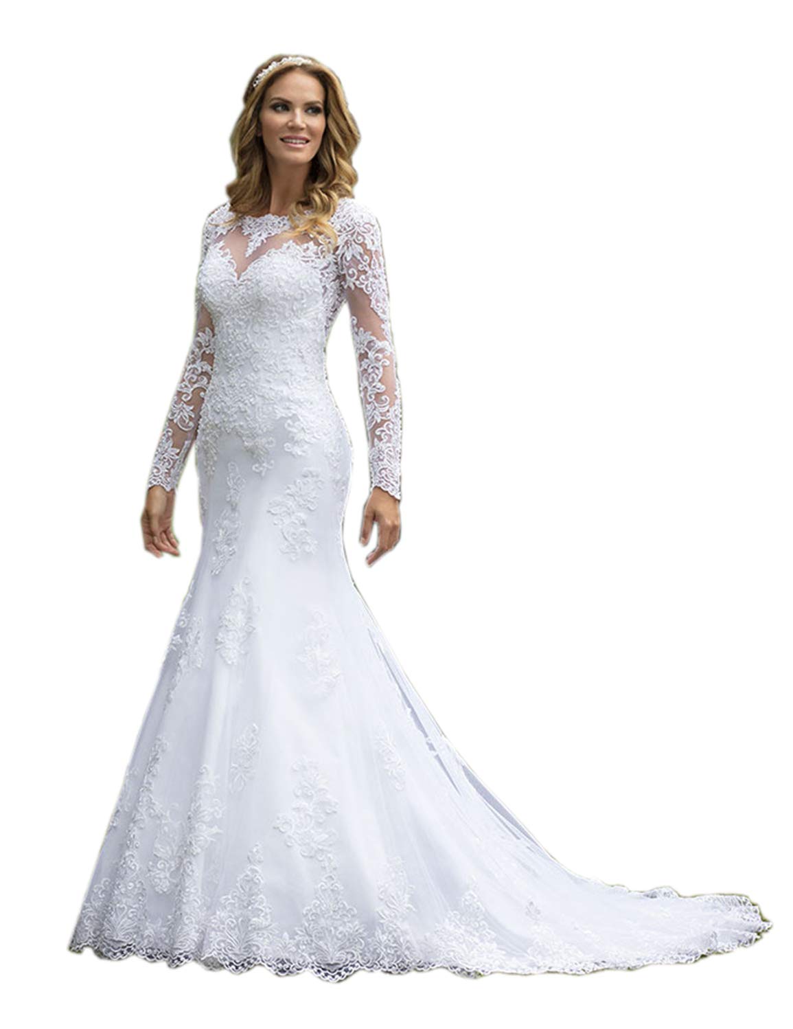 Elegant Lace Beach Wedding Dresses with Long Sleeves for Women - Ivory Mermaid Bridal Gowns | Custom Made for Beach Weddings, Destination Ceremonies & Romantic Photos