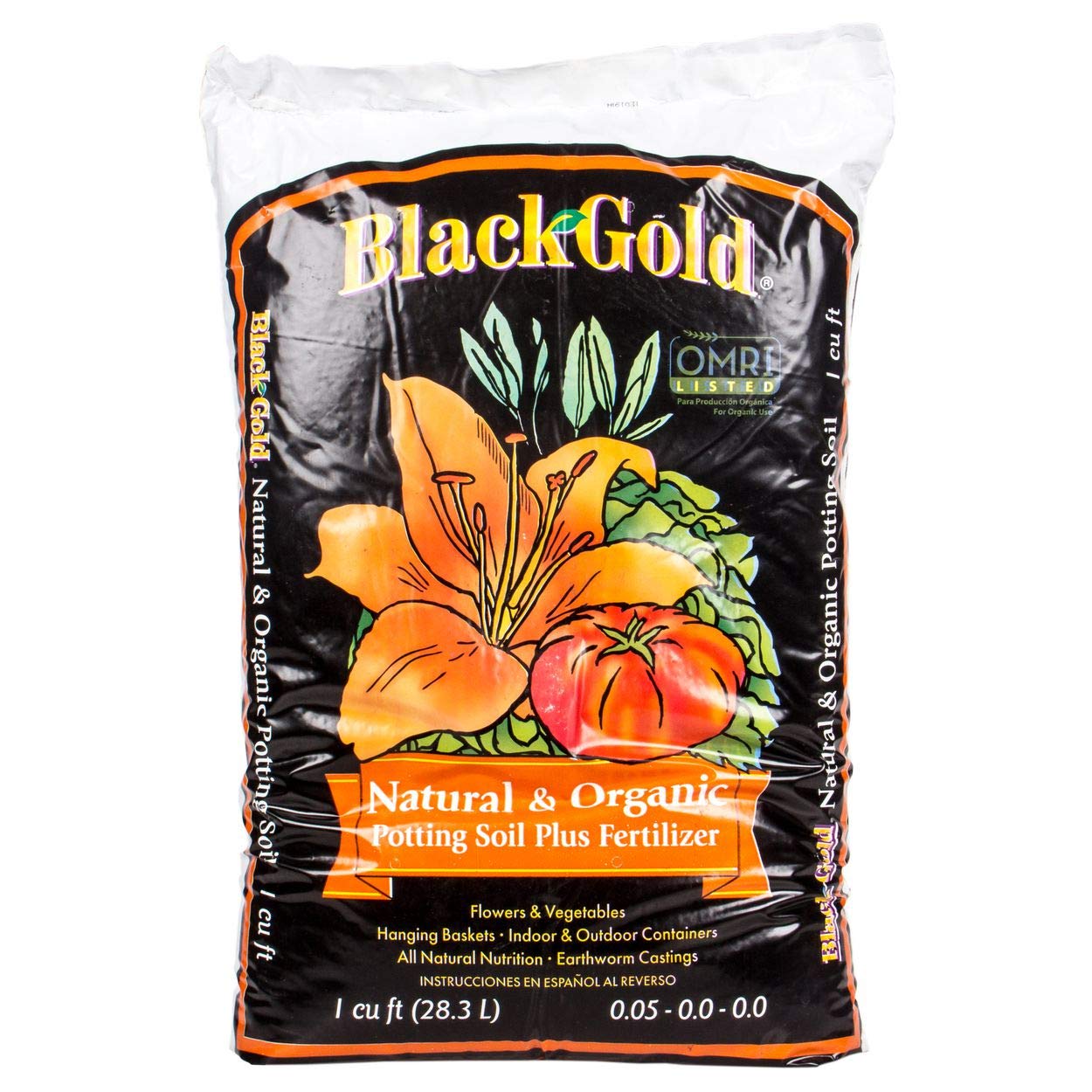 Organic SunGro Black Gold All Purpose Potting Soil Mix - Natural Plant Fertilizer for Indoor Houseplants, Vegetables, Herbs & Container Gardening - 1 Cubic Feet Bag (6 Pack) - Perfect for Home Garden, Balcony Plants & Urban Farming
