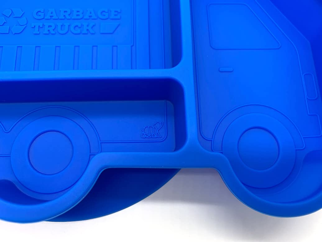 Durable Suction Plate for Kids - Non-Slip Toddler Dinnerware Set with Divided Sections | Construction-Themed Garbage Truck Design | Microwave & Dishwasher Safe | Perfect for Mealtime, Daycare & Travel (Blue)