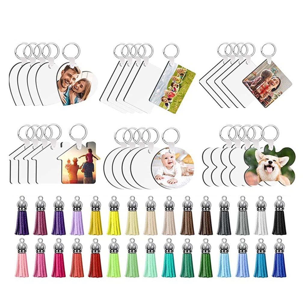 30 Pack Sublimation Blank Keychains with Leather Tassel - DIY Heat Transfer Keychain Set for Custom Designs - MDF Key Blanks for Personalized Gifts & Promotional Items - Perfect for Crafts, Souvenirs, and Business Branding (One Size, Assorted Colors)
