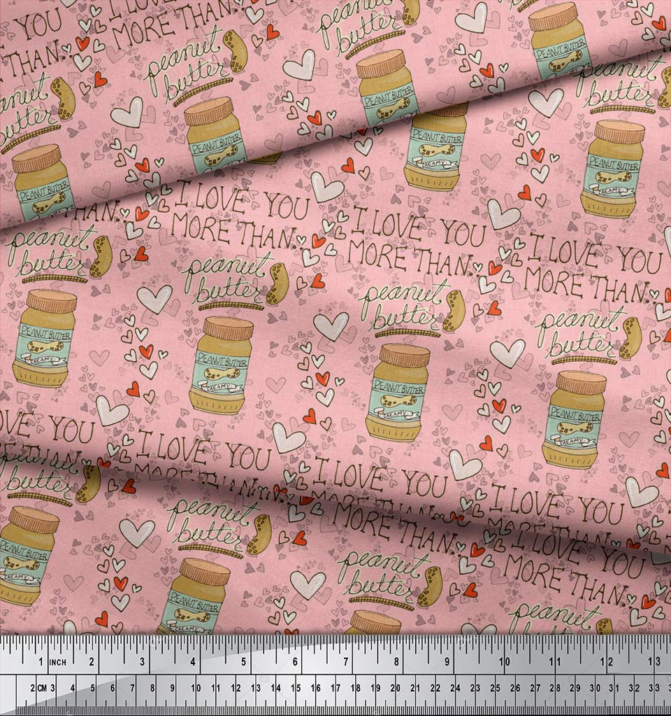 Soimoi 100% Cotton Poplin Fabric by The Yard - 56 Inch Wide - Pink Text & Peanut Butter Food Print Material - Nutty Playful Design for DIY Crafts, Quilting, Dressmaking & Home Decor Projects
