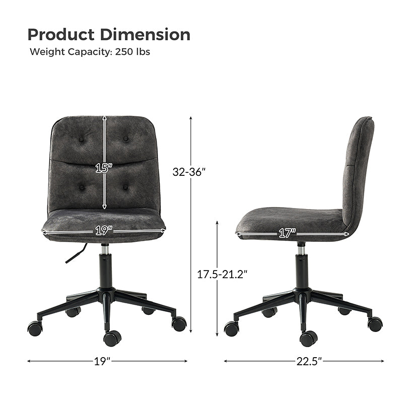 Leonhard Upholstered Swivel Task Chair - Adjustable Height Office Chair with Plush Velvet Fabric & Smooth-Rolling Wheels for Home Office, Study, or Workspace