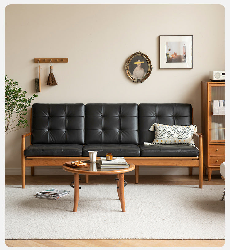 Vintage Oak Solid Wood Rattan Sofa - Convertible 2-in-1 Couch & Daybed for Living Room, Bedroom or Patio