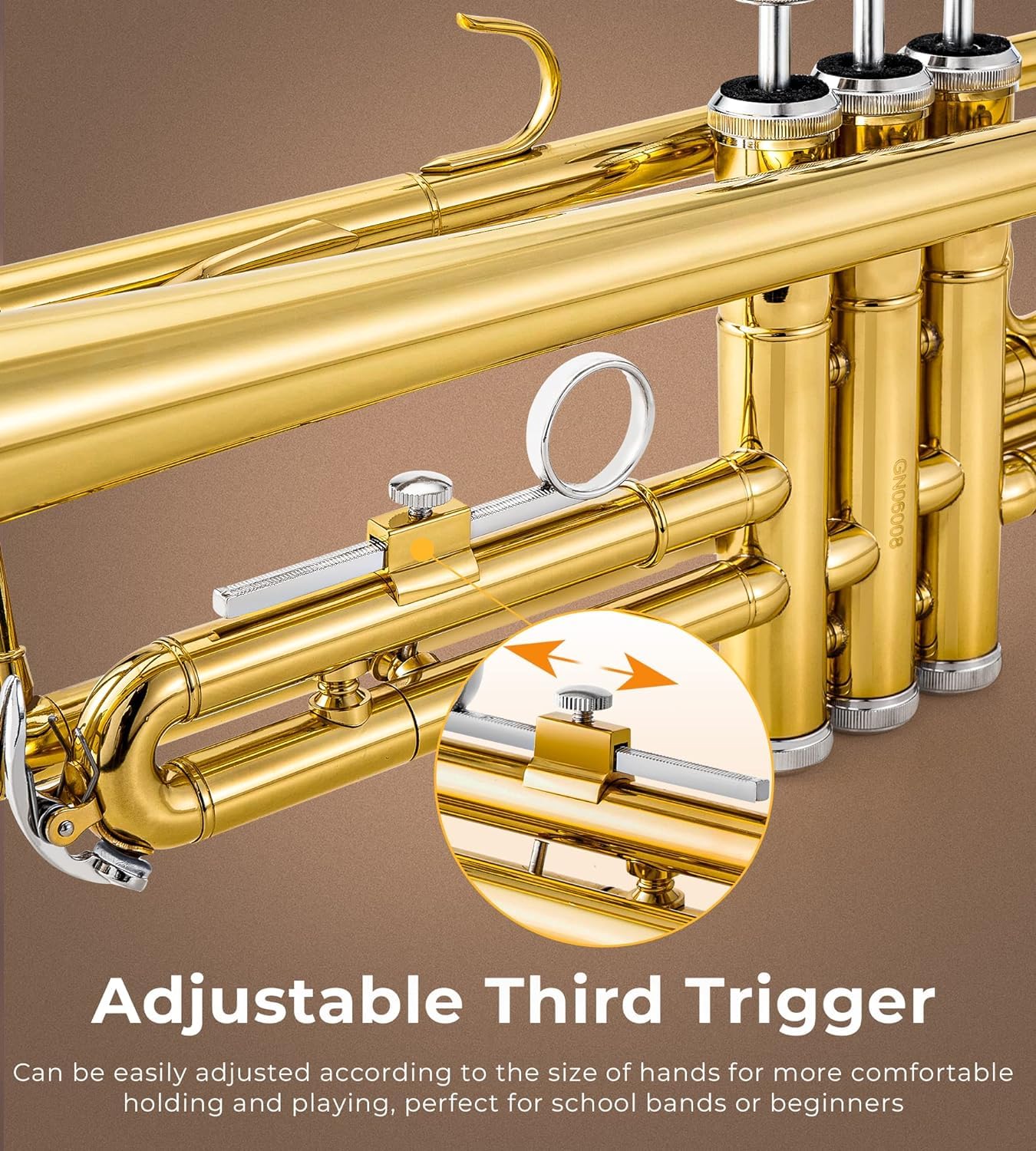 Vangoa Bb Trumpet Brass Standard Gold Beginner Trumpet for Students & Adults - Includes Hard Case, Stand, Cleaning Kit, White Gloves, Valve Oil & 7C Mouthpiece - Perfect for School Band, Orchestra & Music Practice
