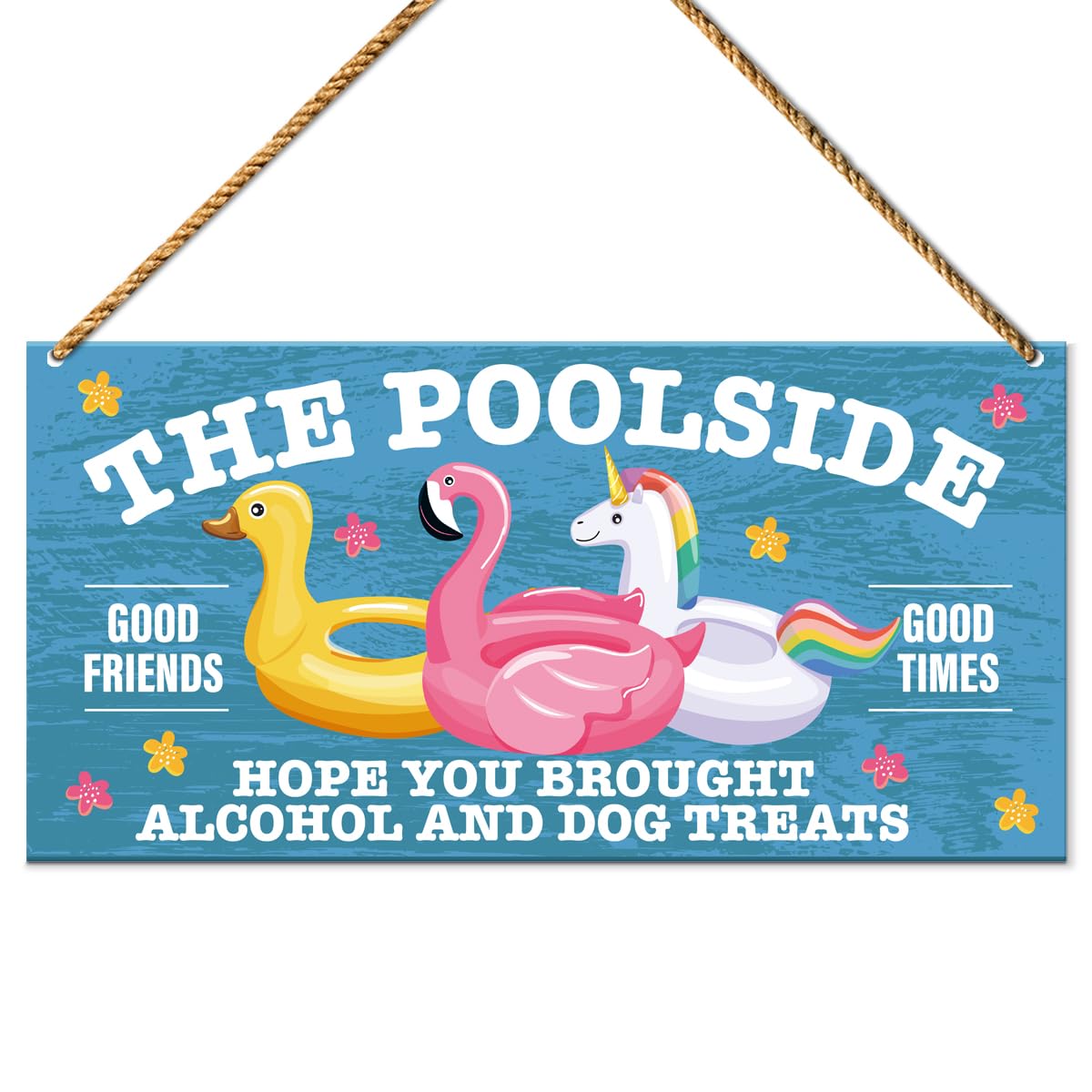 Summer Pool Wood Sign - Rustic Outdoor Patio Decor for Backyard, Porch & Poolside - Hanging Wooden Sign with 'Good Friends Good Times' Quote - Perfect for Summer Parties, BBQ Gatherings & Pool Area Decoration