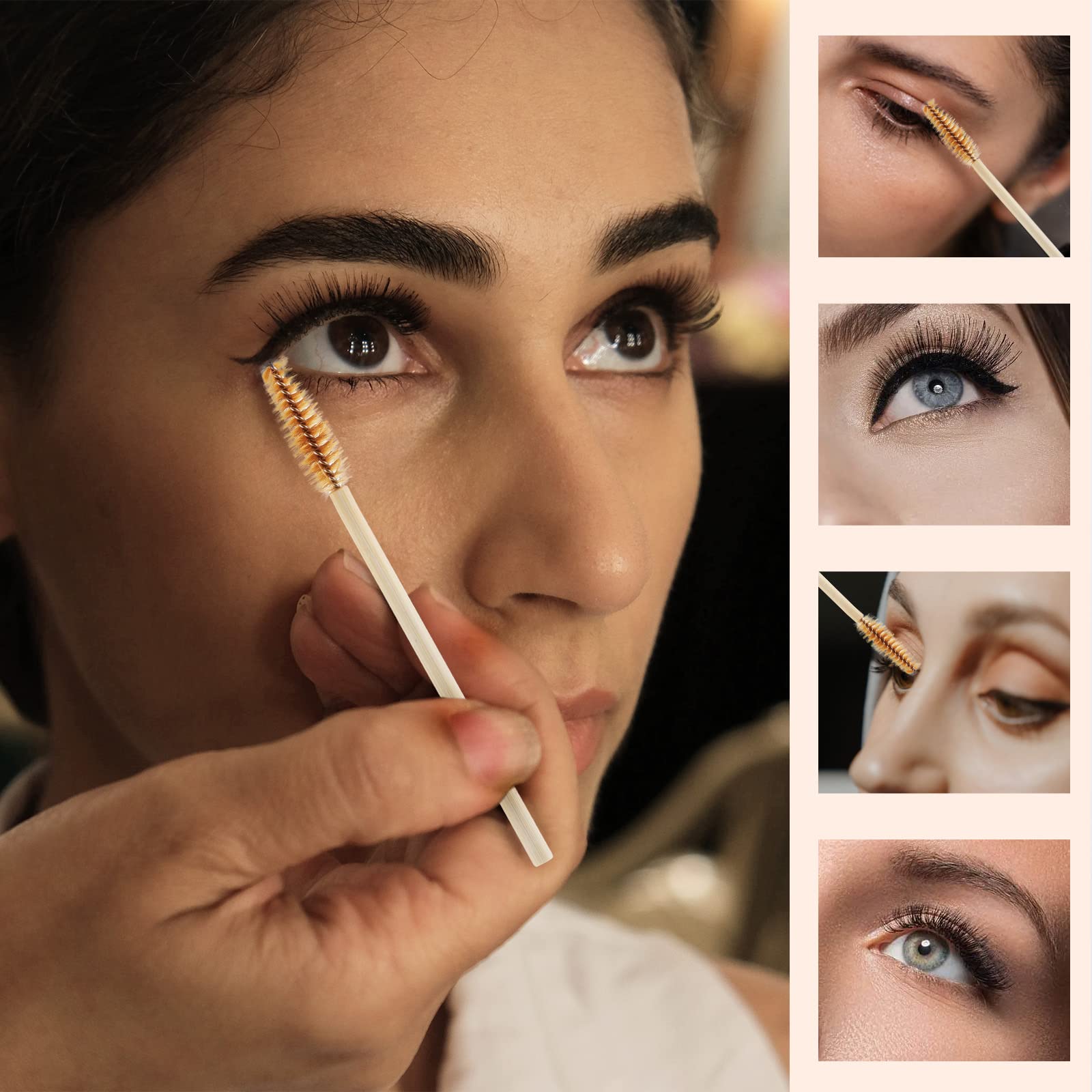 100 Pcs Disposable Bamboo Mascara Wands - Eyelash Extension Spoolie Brushes for Professional Makeup Kits, Eyebrow & Lash Applicator (Brown) - Perfect for Salon, Home Use & Travel Makeup Essentials