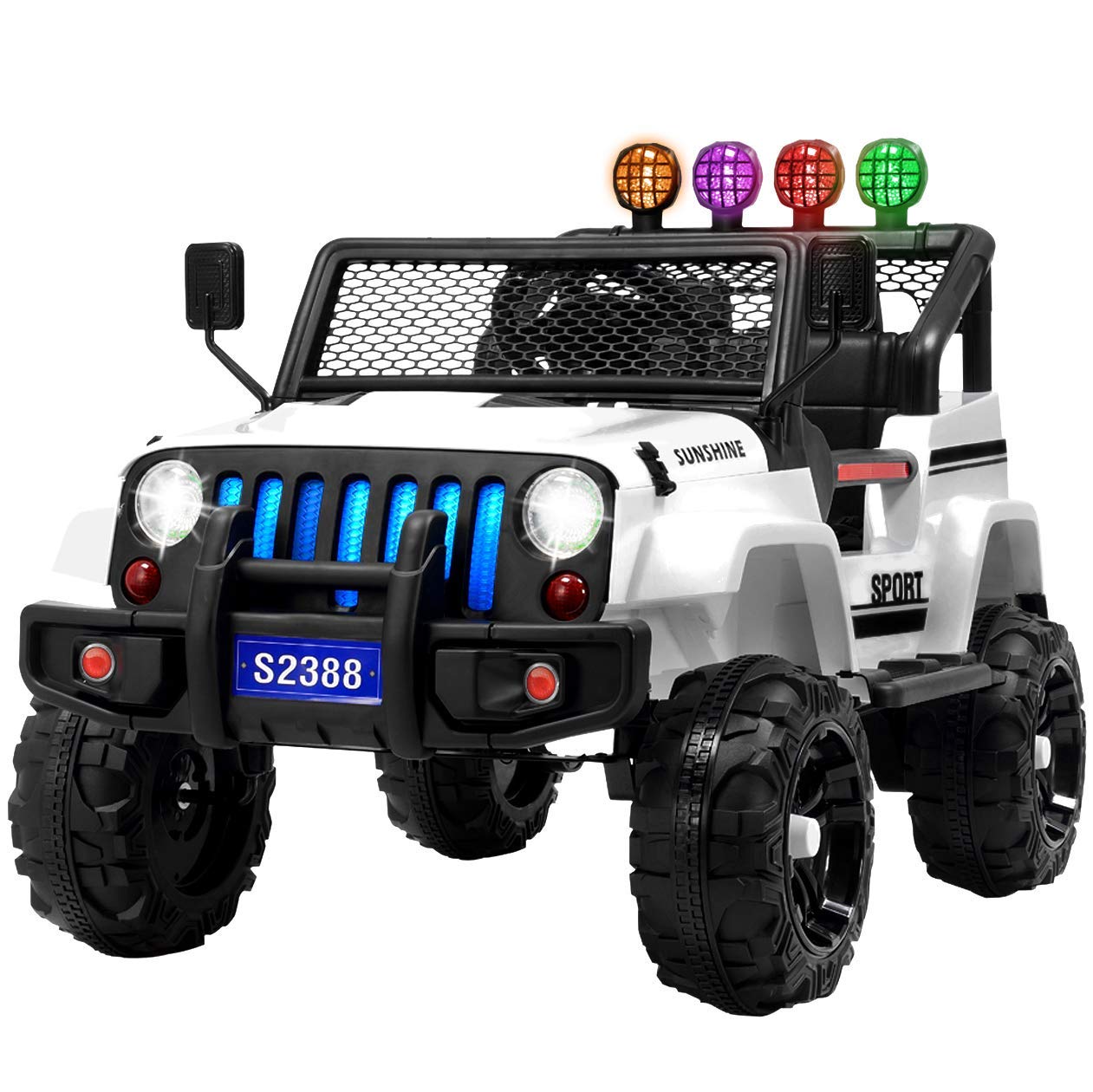 Uenjoy 12V Electric Kids Ride On Car with Remote Control, Wheels Suspension, Music & LED Lights - White Sunshine Model | Battery Powered Toy Vehicle for Outdoor Play & Birthday Gifts