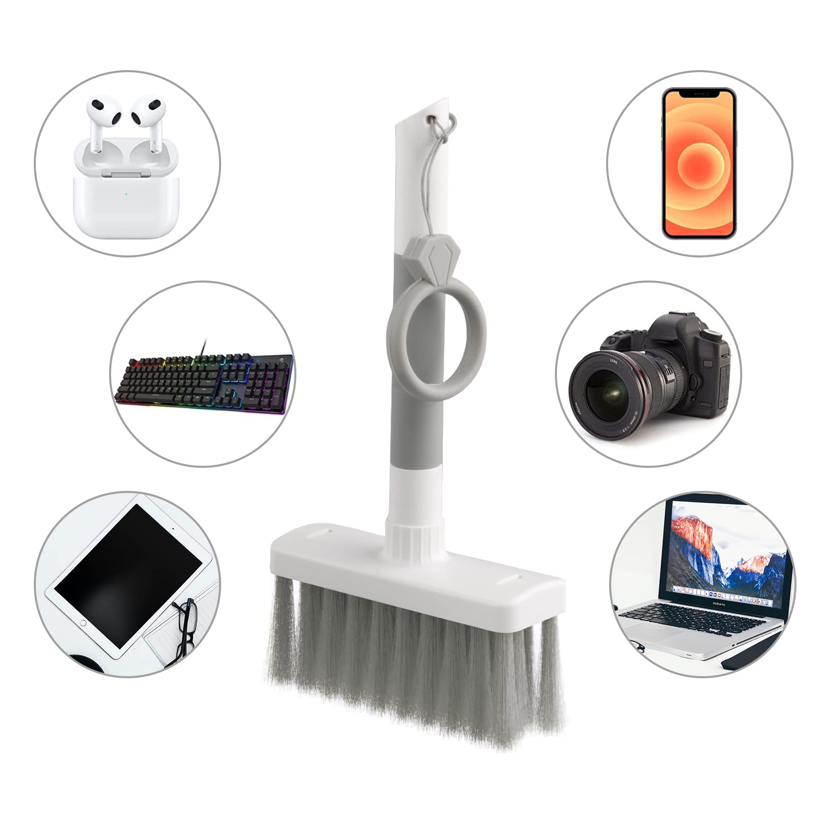 7-in-1 Keyboard Cleaner Kit - Soft Brush, Keycap Puller & Microfiber Duster for Laptop, AirPods, Bluetooth Headset, Camera Lens & Lego Cleaning | Computer Accessories & Maintenance Tools (Grey) | Perfect for Office, Gaming Setup & Electronic Device Care