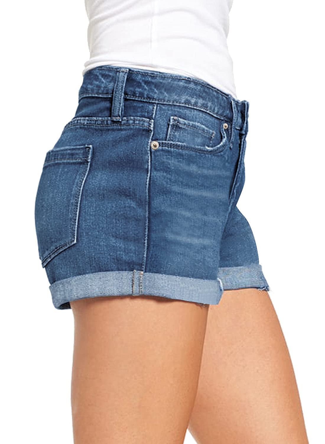 LookbookStore Women's High Waisted Distressed Denim Shorts - Ripped Rolled Hem Jeans for Summer Casual Outfits & Streetwear Fashion