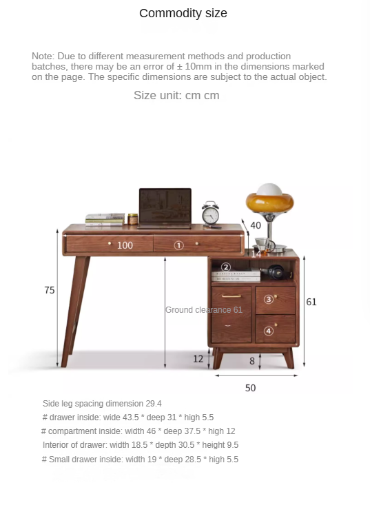 Solid Oak Wood Extendable Dressing Table - Walnut Finish | Elegant Vanity Desk for Bedroom, Makeup Station & Home Decor