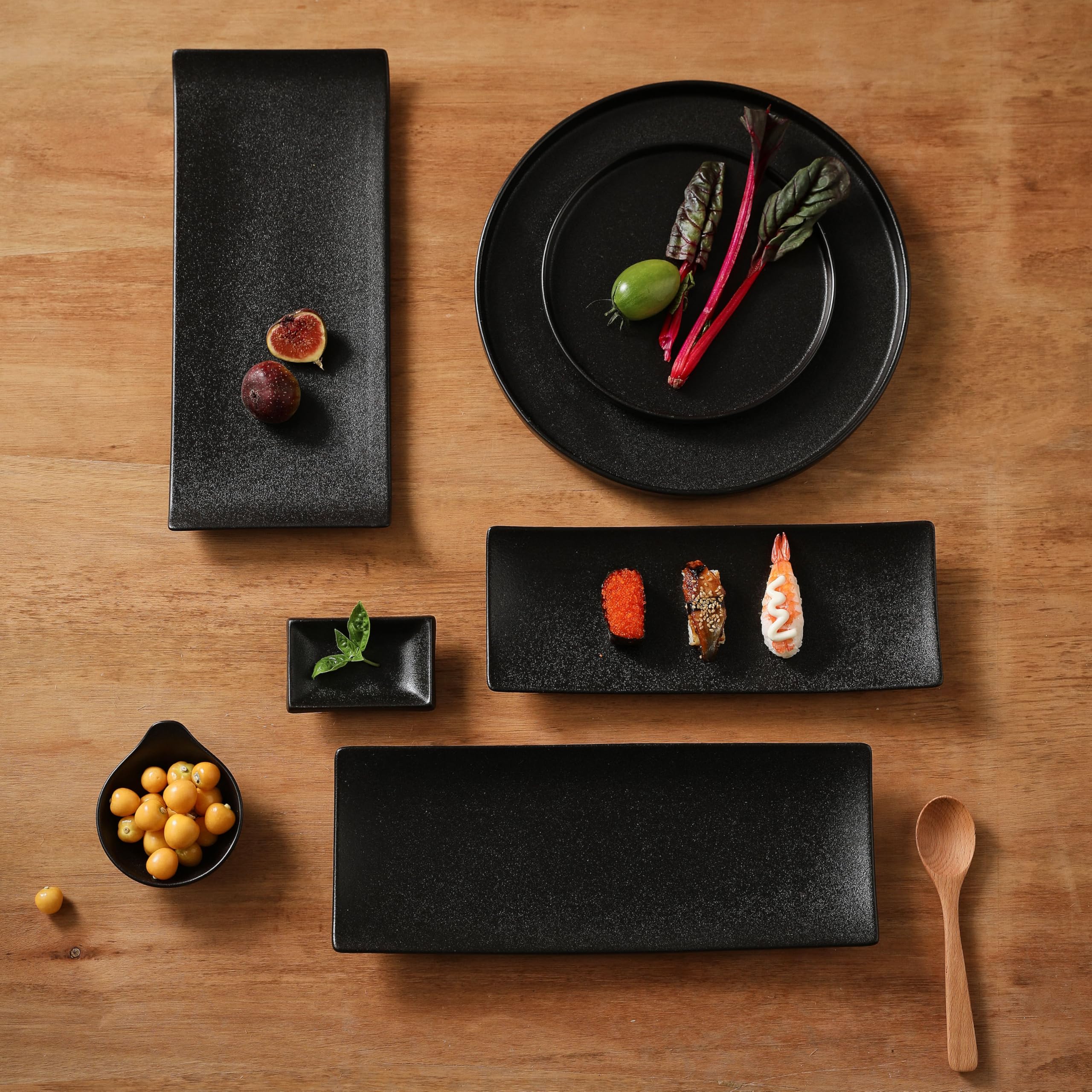 4 Inch Ceramic Sauce Dish - Japanese Rectangular Sushi Dipping Bowl, Seasoning Dish & Appetizer Plate (4-Pack, Matte Black) - Perfect for Home Kitchen, Sushi Restaurants & Party Snack Serving