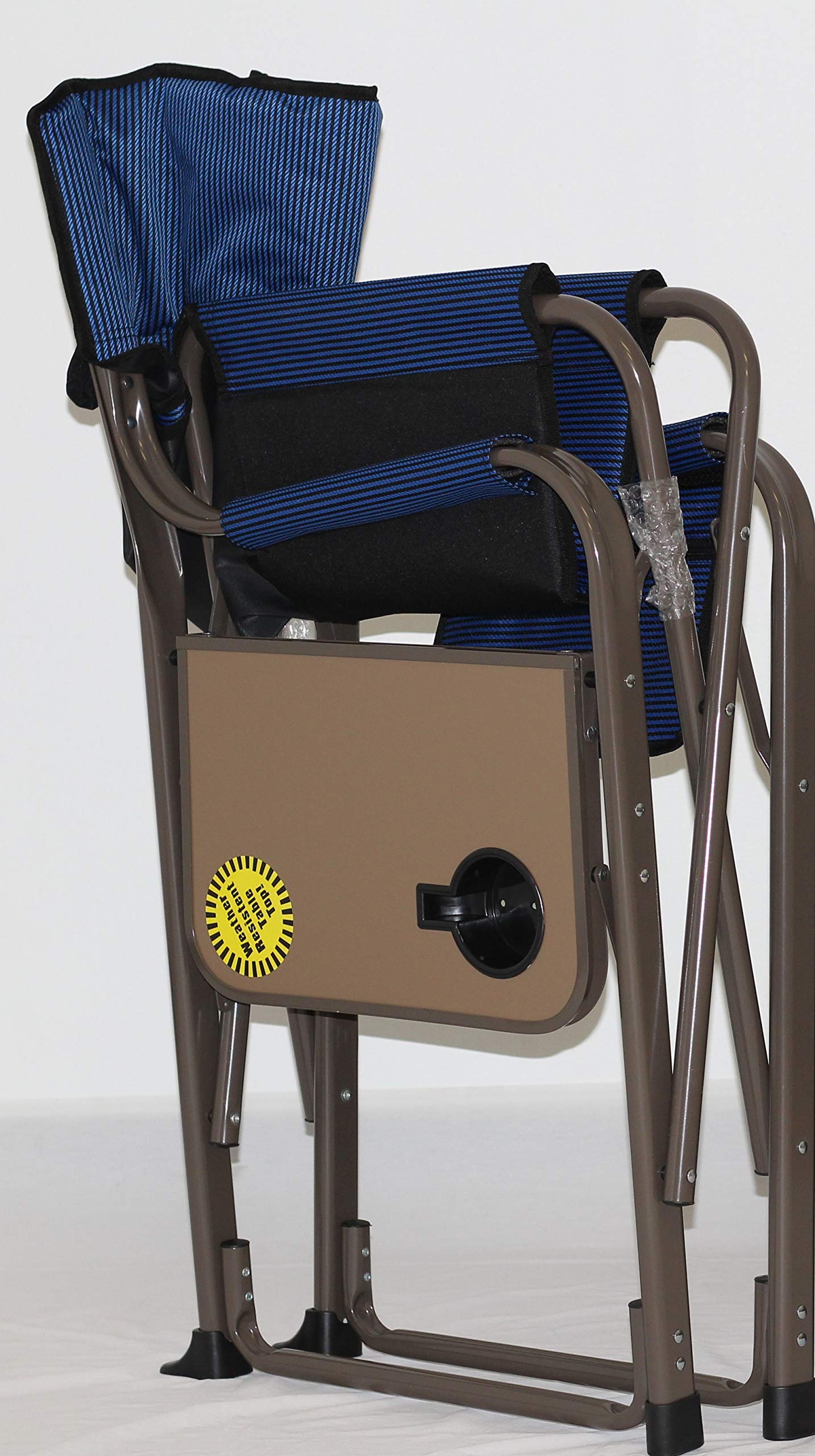 EEZ RV Heavy Duty High-Back Folding Director's Chair with Side Table & Storage Bag - Portable Camping Chair for Outdoor, Patio, Beach, Picnic - Blue