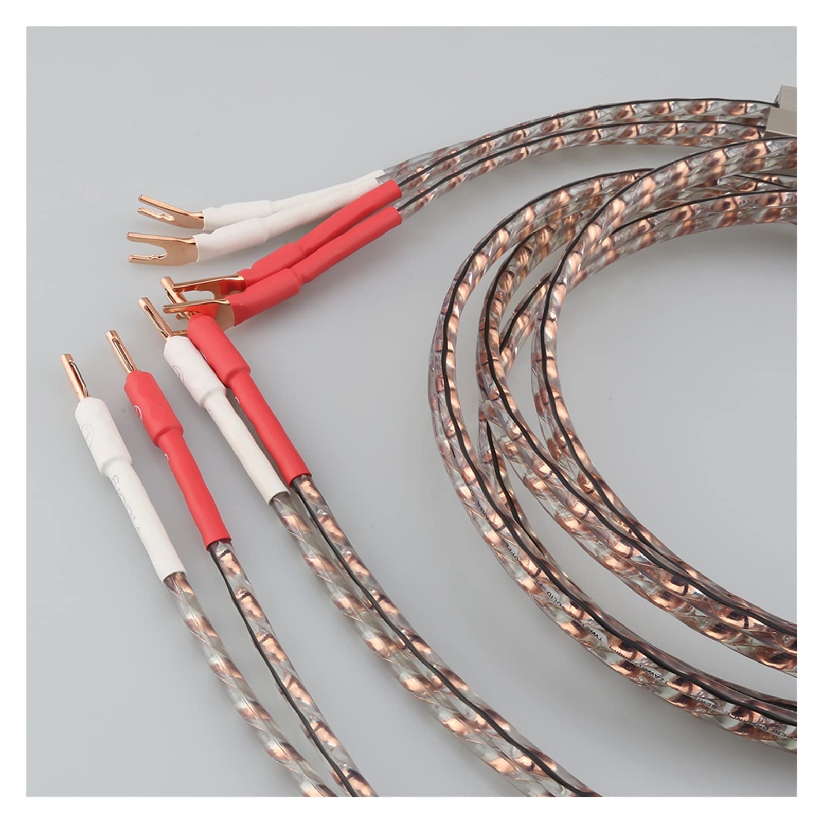 Premium RITMI Viborg VS903 Flat Copper Speaker Cable - HiFi Audiophile Grade with Pure Copper Banana to Spade Plugs (2m) - Perfect for Home Theater & High-End Audio Systems