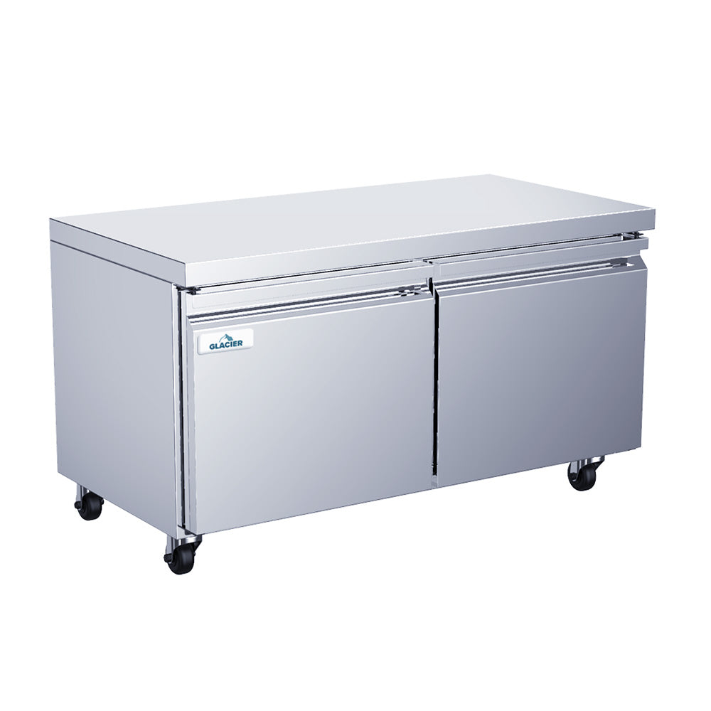 Glacier GUR 60 60 Undercounter Refrigerator with 2 Solid Doors - Compact Freezer for Kitchen, Bar, Office, or Commercial Use