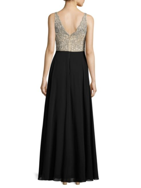 BHLDN Aidan Mattox Regina Gown - Elegant Champagne & Black Evening Dress for Weddings & Formal Events